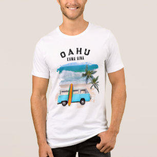 T-shirt En Tri-matière Vagues de planche de surf de van vintage bleu Oahu