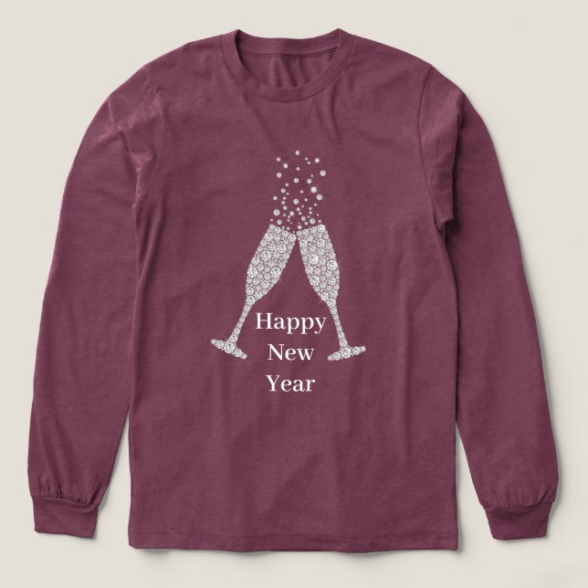 T-shirt En Tri-matière Verres à Champagne Diamant Nouvel An (Motif devant)