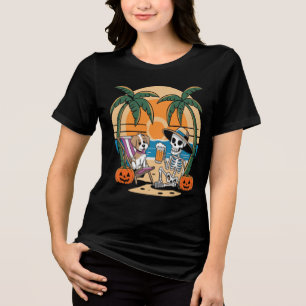 T-shirt En Tri-matière Vibes de plage d'Halloween Squelette avec vecteur 