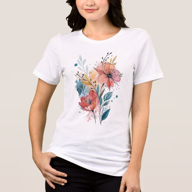 T-shirt En Tri-matière Vibrant Floral Watercolor Design (Recto)
