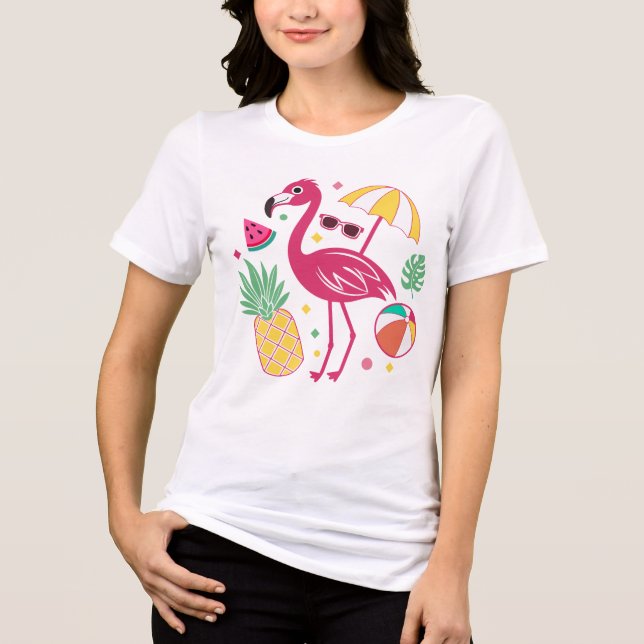 T-shirt En Tri-matière Vibrant Tropical Summer Flamingo & Pineapple Beach (Recto)