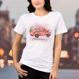 T-shirt En Tri-matière Watercolor Floral Vintage Red Truck Bible Verse
