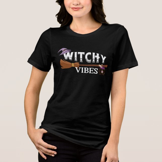 T-shirt En Tri-matière Witchy Octobre Vibes Vibes T-shirt Halloween Tee (Recto)