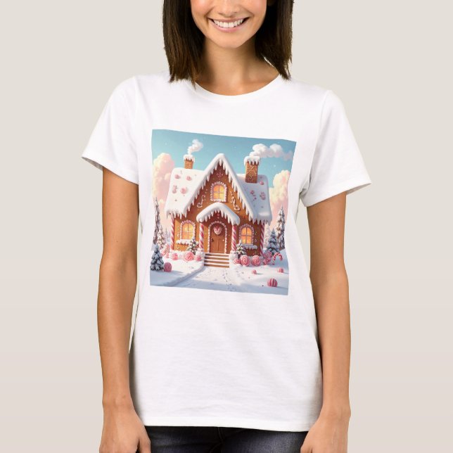 T-shirt Enchanted Gingerbread House in Pastel Winter  (Devant)