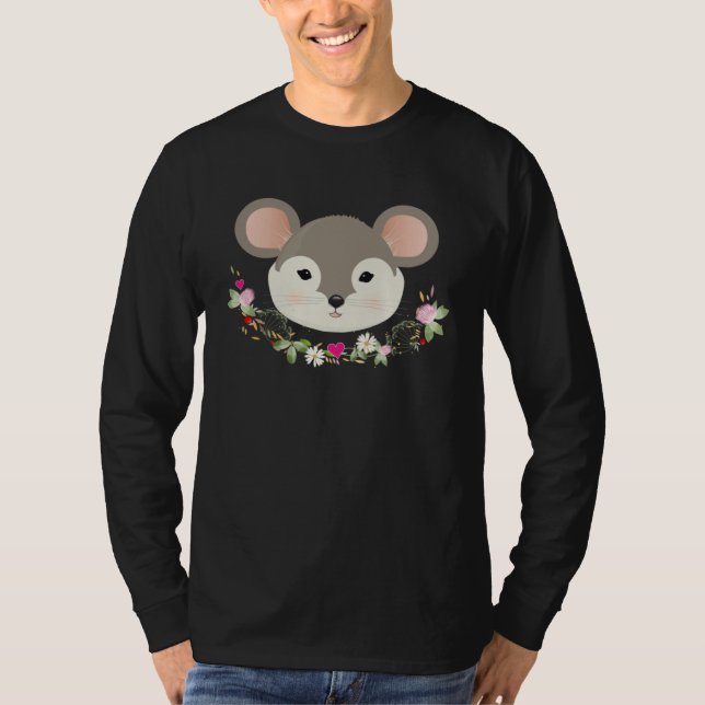 T-shirt Enchanting sweet mouse with delicate green and flo (Devant)