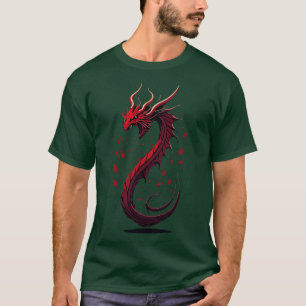 T-shirt Enchérir Dragon Vector Art Monochromatique Rouge F