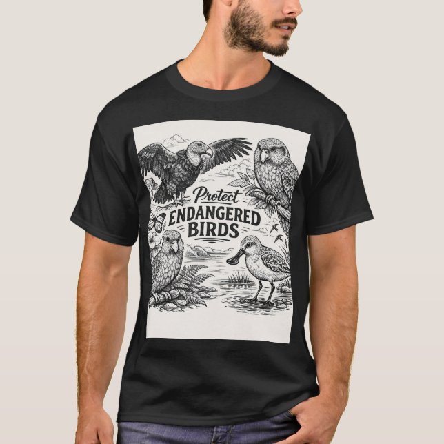 T-shirt Endangered Avian Art: Minimalist B&W Conservation (Devant)