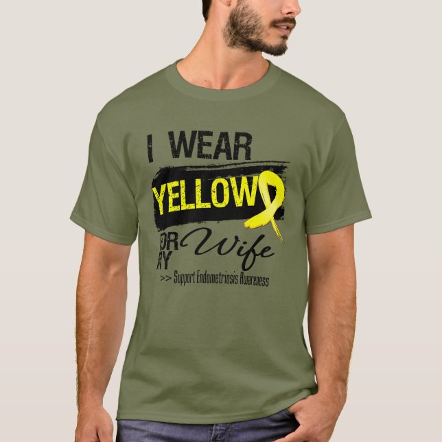 T-shirt Endométriose jaune de ruban d'épouse (Devant)