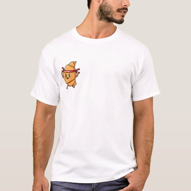 T-shirt Energetic Cartoon Croissant Character Wearing Red  (Devant)