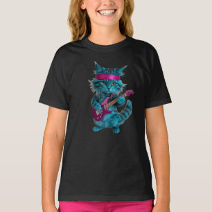 T-shirt enfant chat turquoise mignon