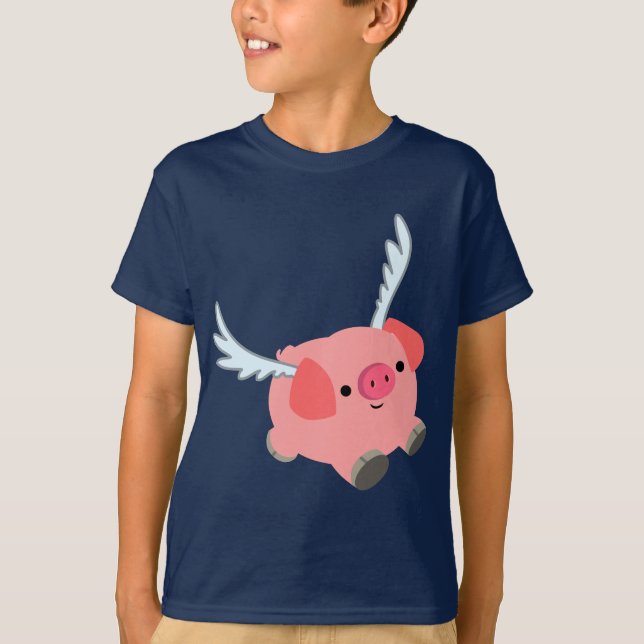 T-shirt enfant cochon de dessin à ailes mignonnes (Devant)
