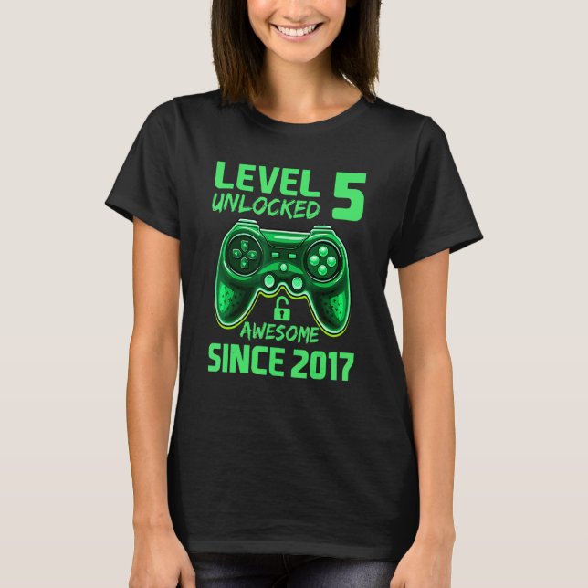 T-shirt Enfant de 5 ans Niveau 5 Déverrouillé Awesome 2017 (Devant)