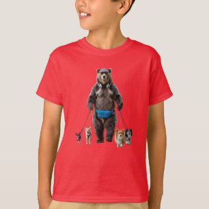T-shirt enfant Ourson promeneur de chiens drôle