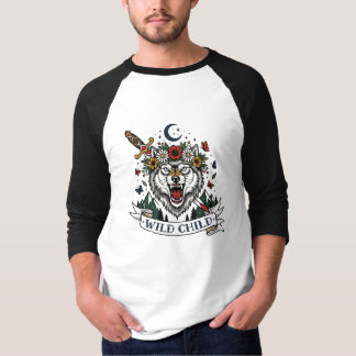 T-shirt Enfant Sauvage Loup Couronne de Fleurs Poignard Ta