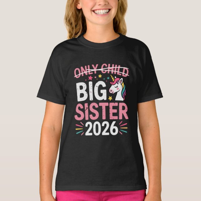 T-shirt Enfant unique barré Grande sœur 2026 Grossesse  (Devant)
