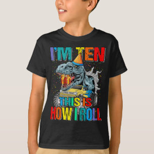 T-shirt Enfants 10 ans Monster Truck Dinosaur Anniversaire