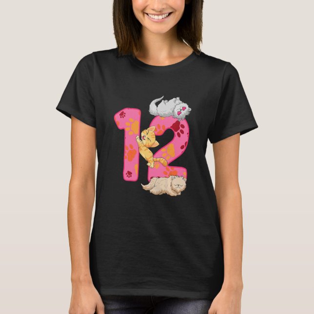 T-shirt Enfants 12e anniversaire Kittens Balloon Chat Paw  (Devant)
