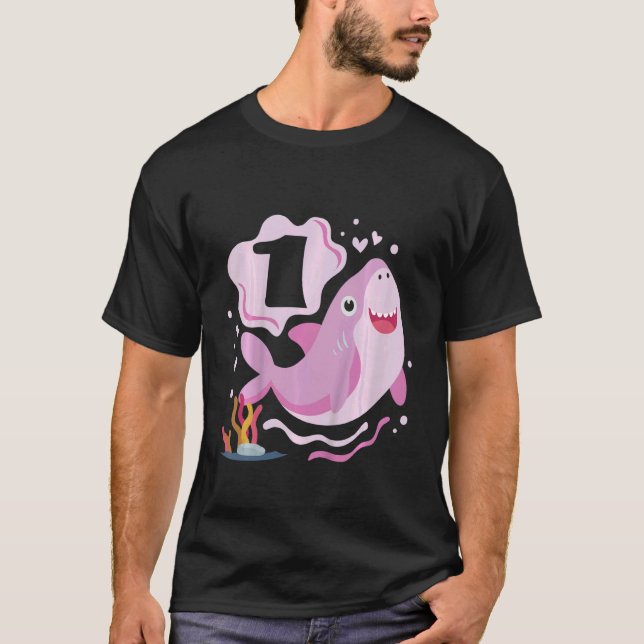 T-shirt Enfants 1er anniversaire filles requin 1 ans Old O (Devant)