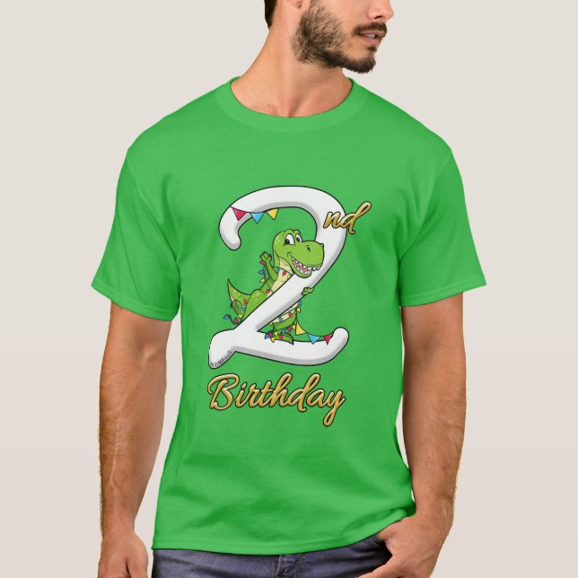 T-shirt Enfants 2 Ans Garçons 2E Anniversaire Dinosaur | D (Devant)