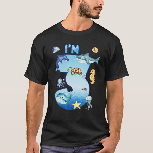 T-shirt Enfants 3 ans Vieux Océan Vie Baleine Dauphin Requ (Devant)