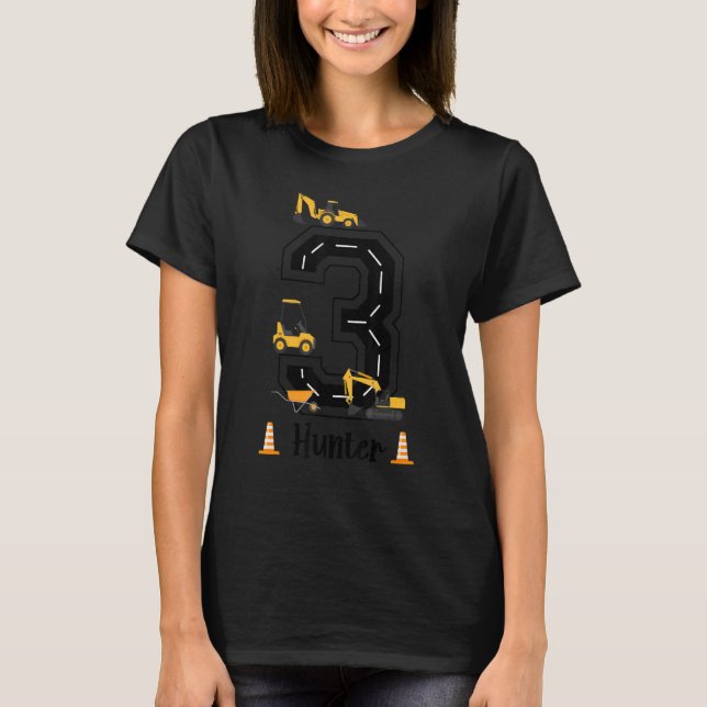 T-shirt Enfants 3e anniversaire Grue Excavateur Camion 3 a (Devant)