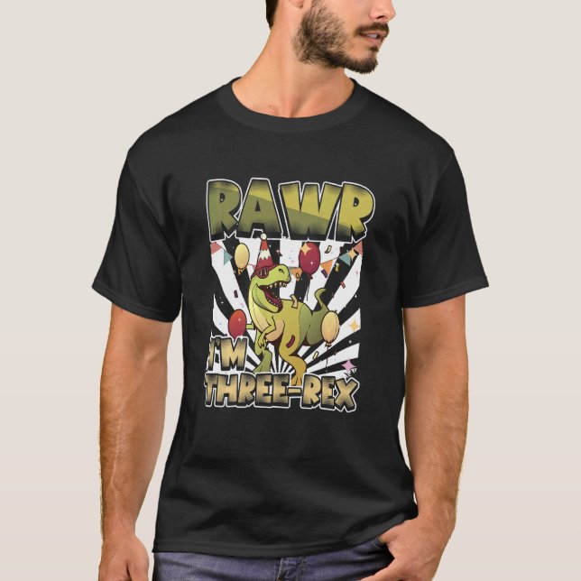 T-shirt Enfants 3e anniversaire Rawr I'm Three Rex 3 Years (Devant)