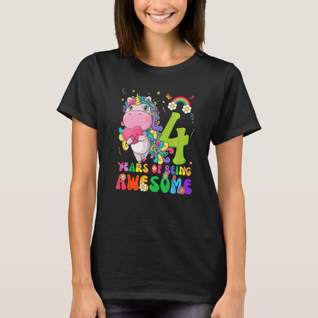 T-shirt Enfants 4 ans 4e anniversaire fille princesse Unic (Devant)