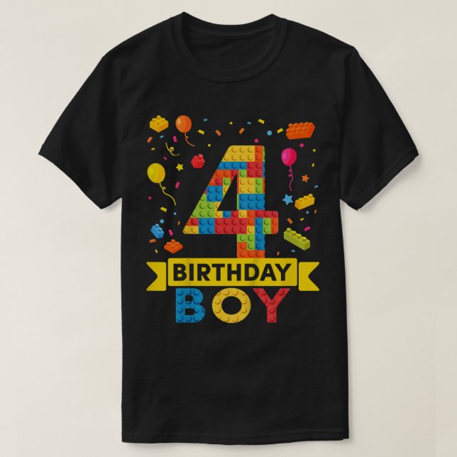 T-shirt Enfants 4 ans Bâtiment Blocs 4e Anniversaire Garço (Design devant)