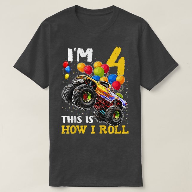 T-shirt Enfants 4 ans Chemise 4e anniversaire Garçon Monst (Design devant)