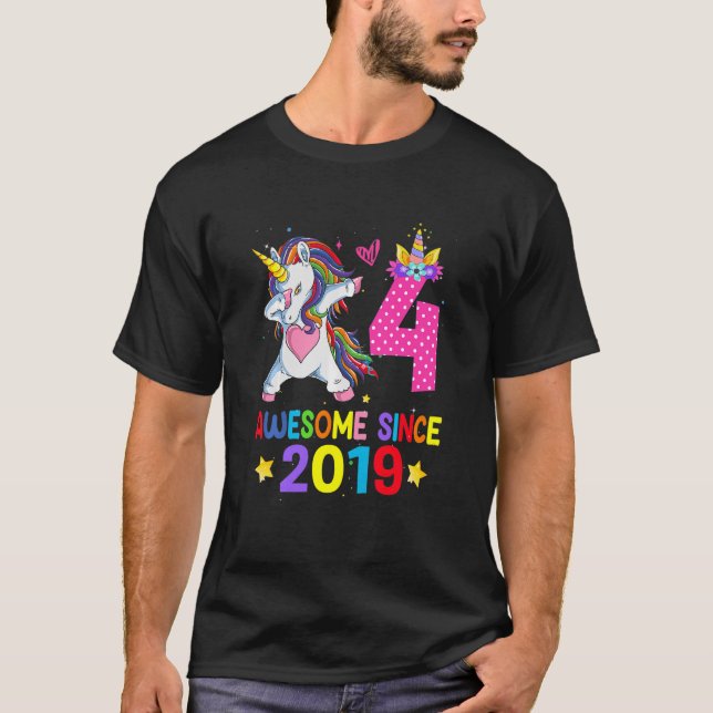 T-shirt Enfants 4 ans Filles Ados Dabbing Unicorn 4th B (Devant)