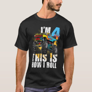 T-shirt Enfants 4 ans Monster Truck 4e anniversaire fête B