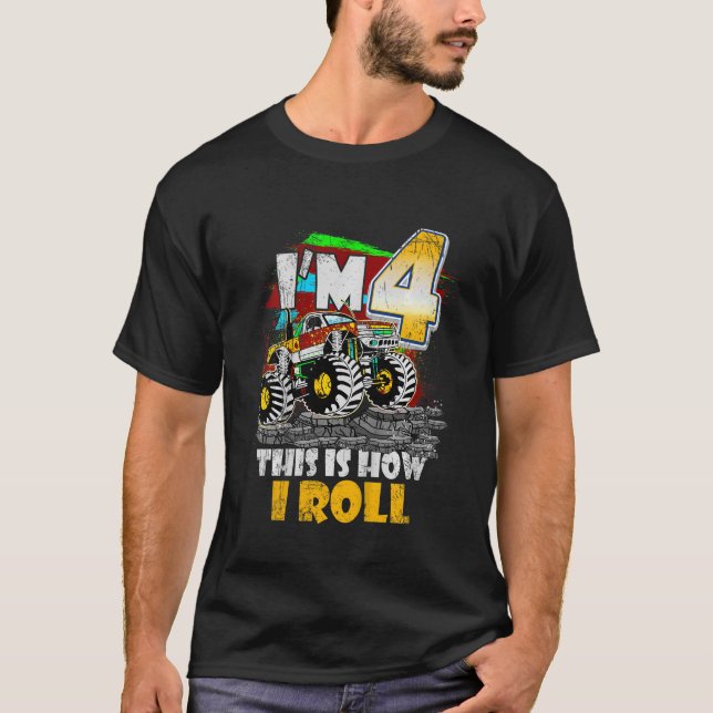 T-shirt Enfants 4 ans Monster Truck 4e anniversaire Garçon (Devant)