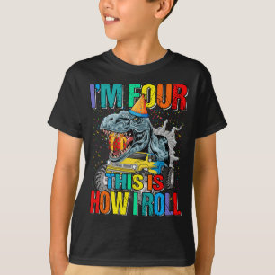 T-shirt Enfants 4 ans Monster Truck Dinosaur Anniversaire