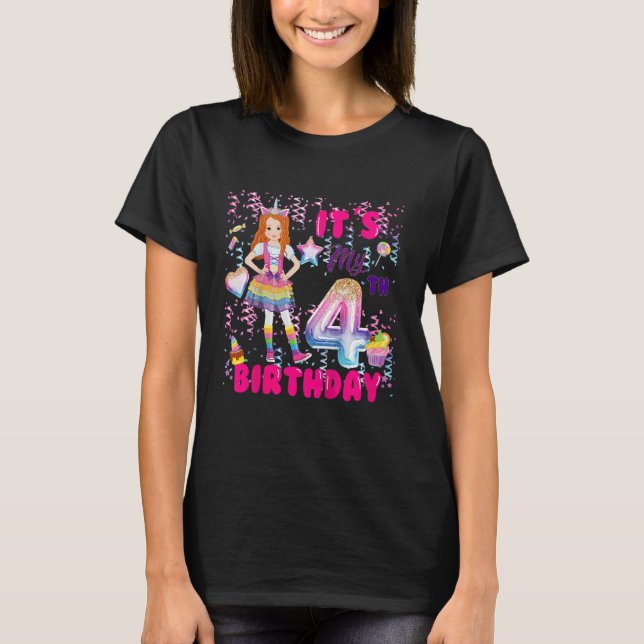 T-shirt Enfants 4e anniversaire Filles 4 ans Red Haired 4e (Devant)