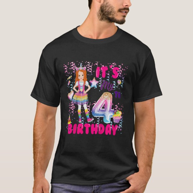 T-shirt Enfants 4e anniversaire Filles 4 ans Red Haired 4e (Devant)