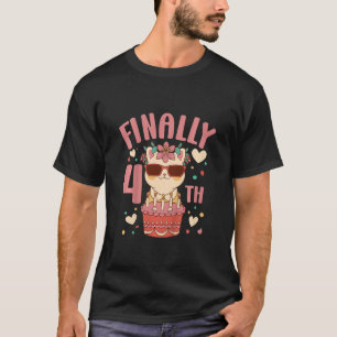 T-shirt Enfants 4e anniversaire Filles mignonnes Chat tenu