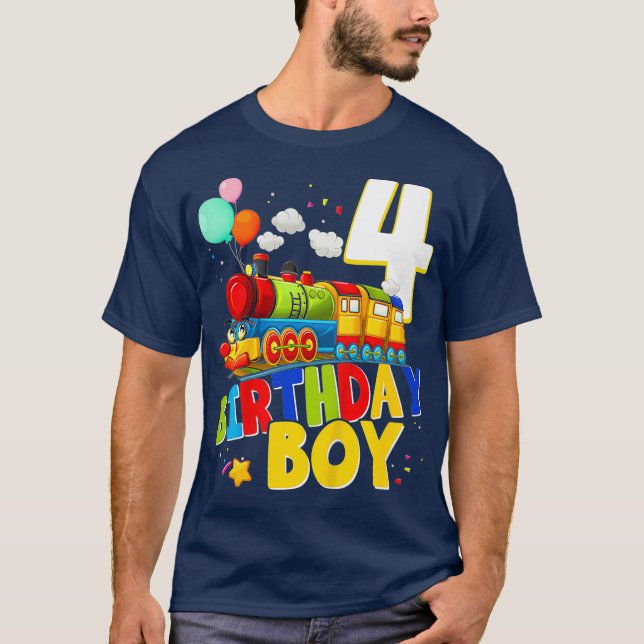 T-shirt Enfants 4e anniversaire Train Boys 4 ans Im (Devant)