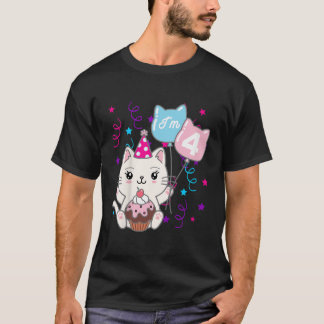 T-shirt Enfants 4th Kitten Anniversaire Fille Thème de cha
