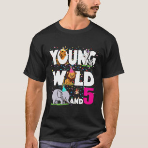 T-shirt Enfants 5 ans Anniversaire Fille Safari Zoo Jungle