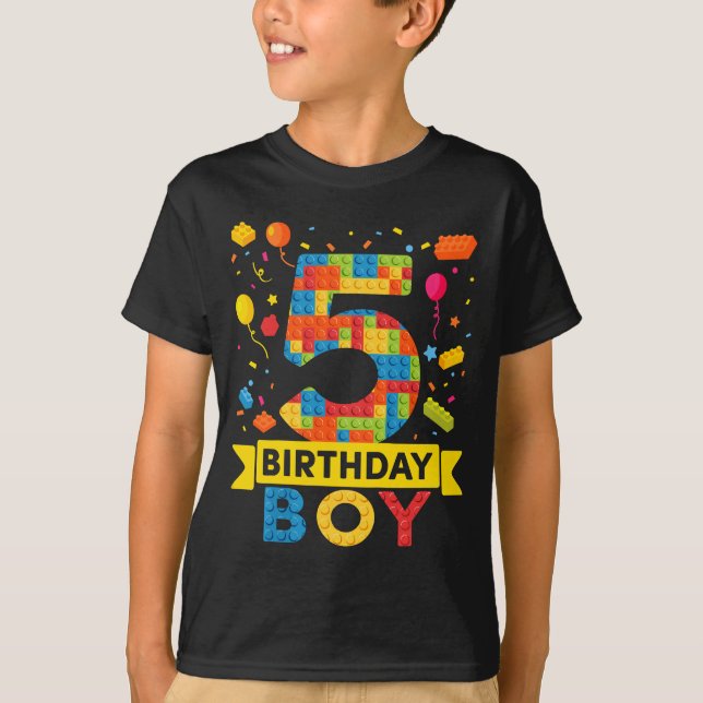 T-shirt Enfants 5 ans Bâtiment Blocs Anniversaire Garçon (Devant)