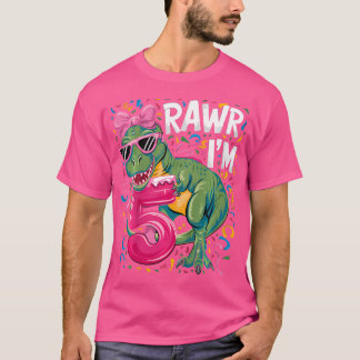 T-shirt Enfants 5 Ans T Rex Dinosaur 5E Anniversaire Fille