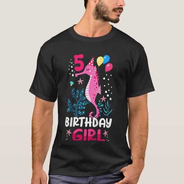 T-shirt Enfants 5e anniversaire fille hippocampe Océan Ann (Devant)