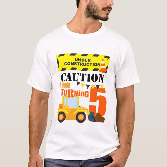 T-shirt Enfants 5E Camion Thème Anniversaire Excavateur Âg (Devant)