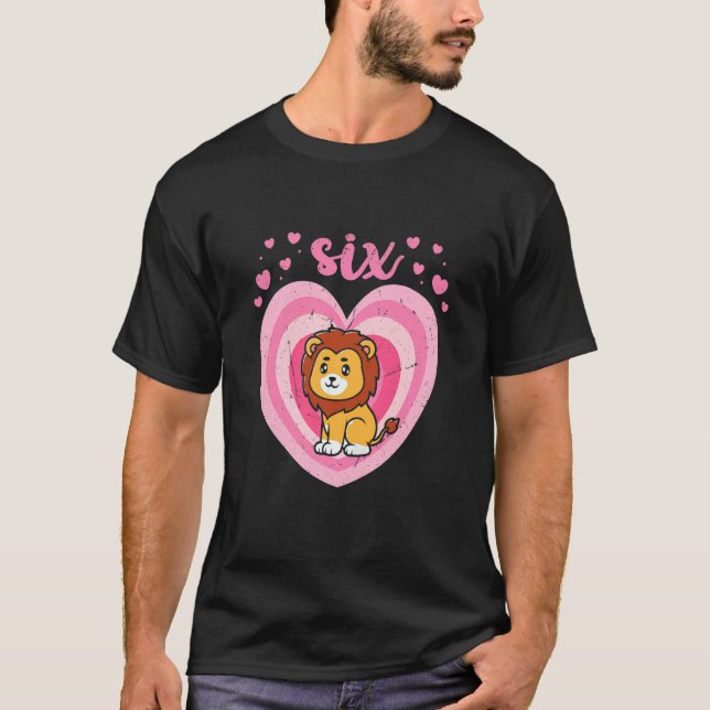 T-shirt Enfants 6 ans mignonne Lion Anniversaire Fille 6e  (Devant)