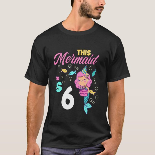 T-shirt Enfants 6e anniversaire Filles Sirène 6 ans Sirène (Devant)
