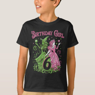 T-shirt Enfants 6e Anniversaire Sorcière rose et verte 6 A