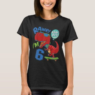 T-shirt Enfants 6ème Anniversaire 6 Ans Garçon Rouge T-rex