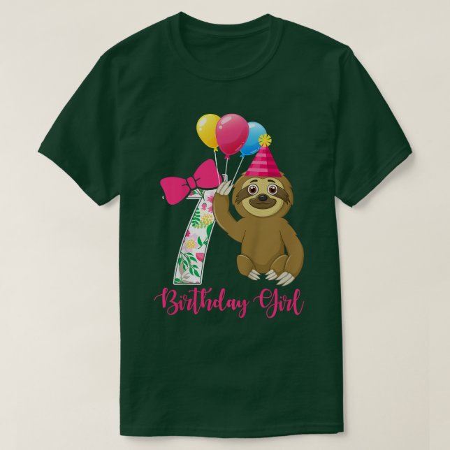 T-shirt Enfants 7 ans Cool mignonne Sloth ballons 7th Birt (Design devant)