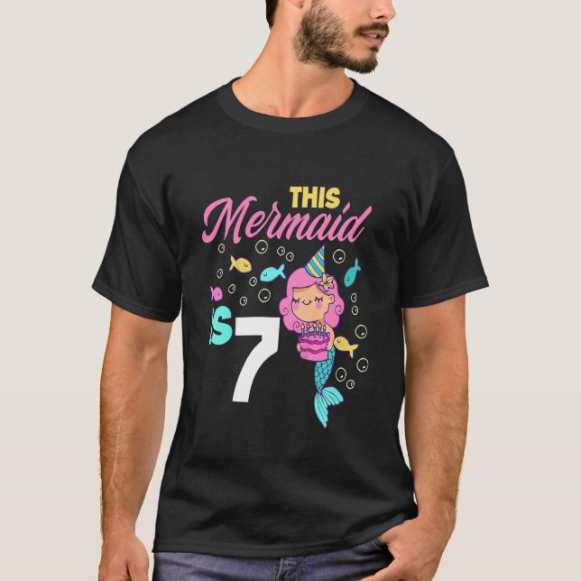 T-shirt Enfants 7e anniversaire filles sirène 7 ans sirène (Devant)