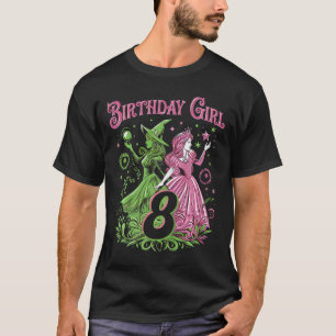 T-shirt Enfants 8e Anniversaire Sorcière rose et verte 8 A